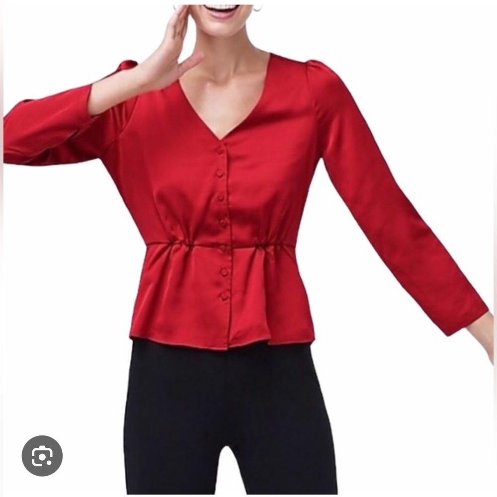J crew sleeve peplum top in satin-crepe Elegant Red Women's Top NWT cute blouse